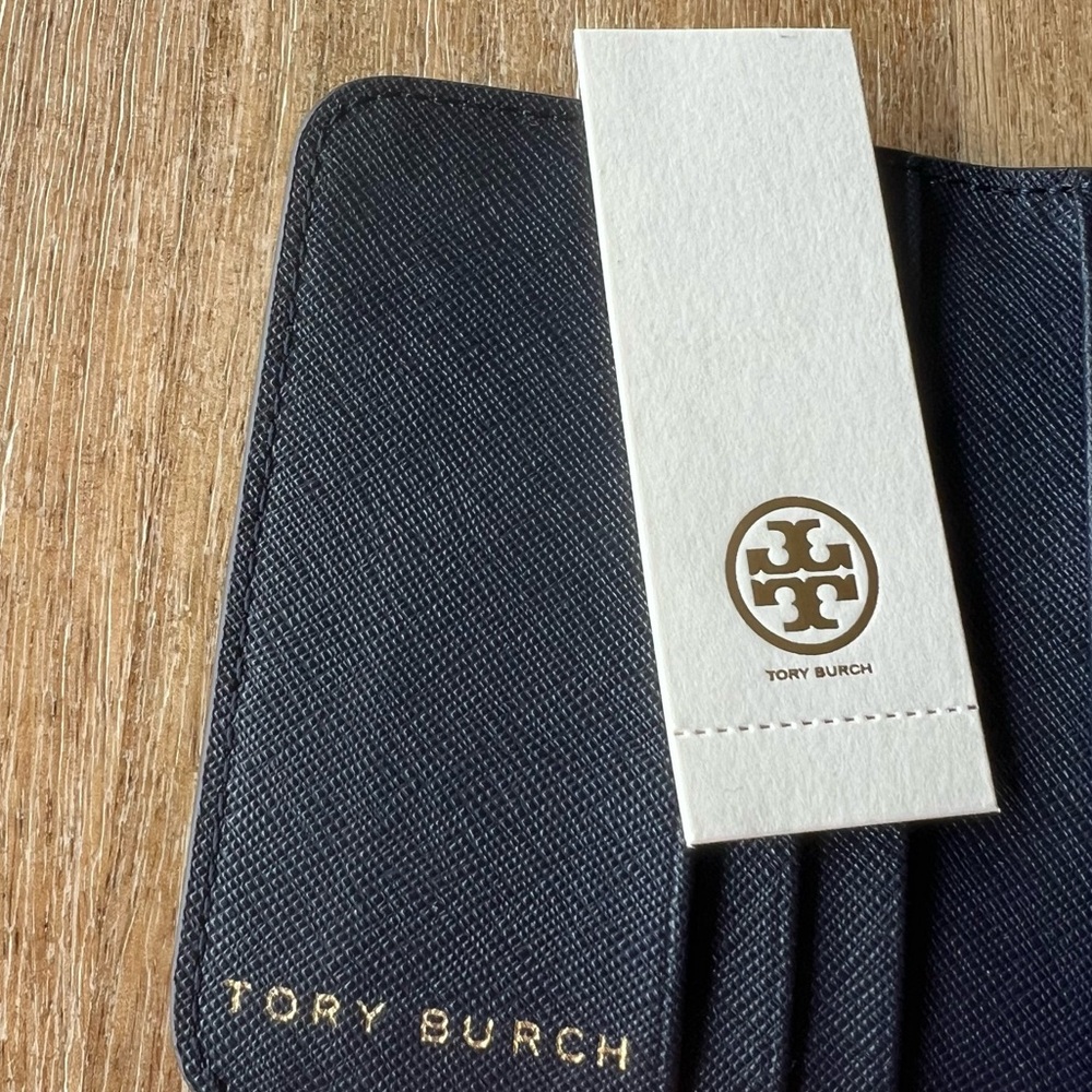 NWT navy blue new Tory Burch card case leather